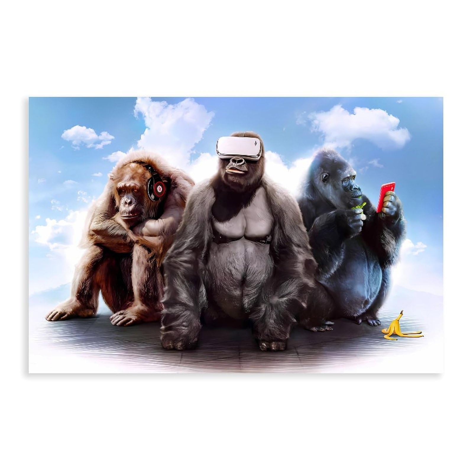 Qnvjqkdsi Unframe Three Wise Monkeys Art Canvas Poster Bedroom Decor Landscape Office Room Decor Gift 24" L X 36" W