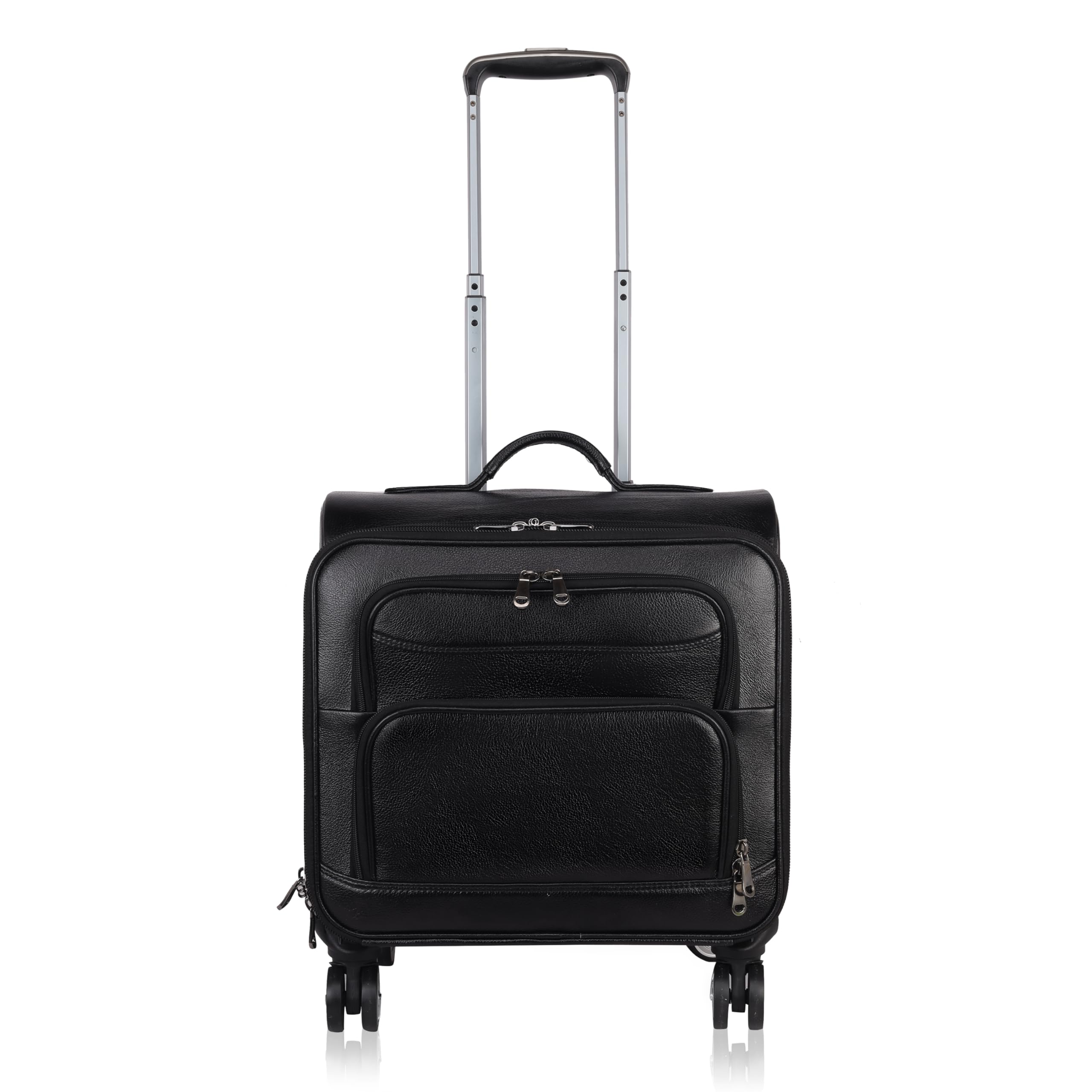 Leather Trolly Bag with Aviation-Grade Telescopic Handle, Quality Leather Suitcase, 3-Level Height, Soft Texture, Combination Lock, 60 CM (Black)-image-10