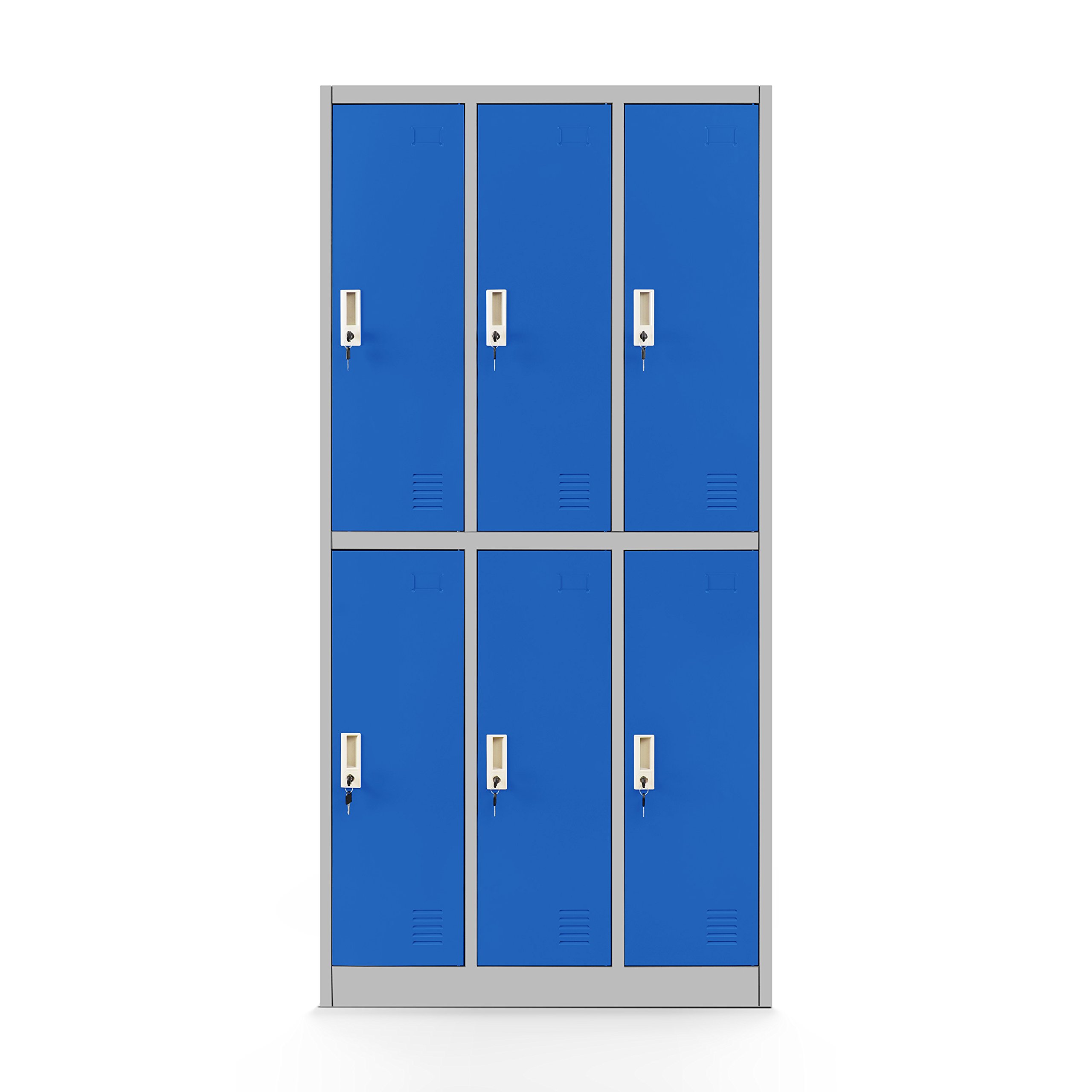 Jan Nowak Casier vestiaire 3B2A Armoire Metallique 6 Compartiments Revêtement en Poudre 185 cm x 90 cm x 45 cm (Gris/Bleu)