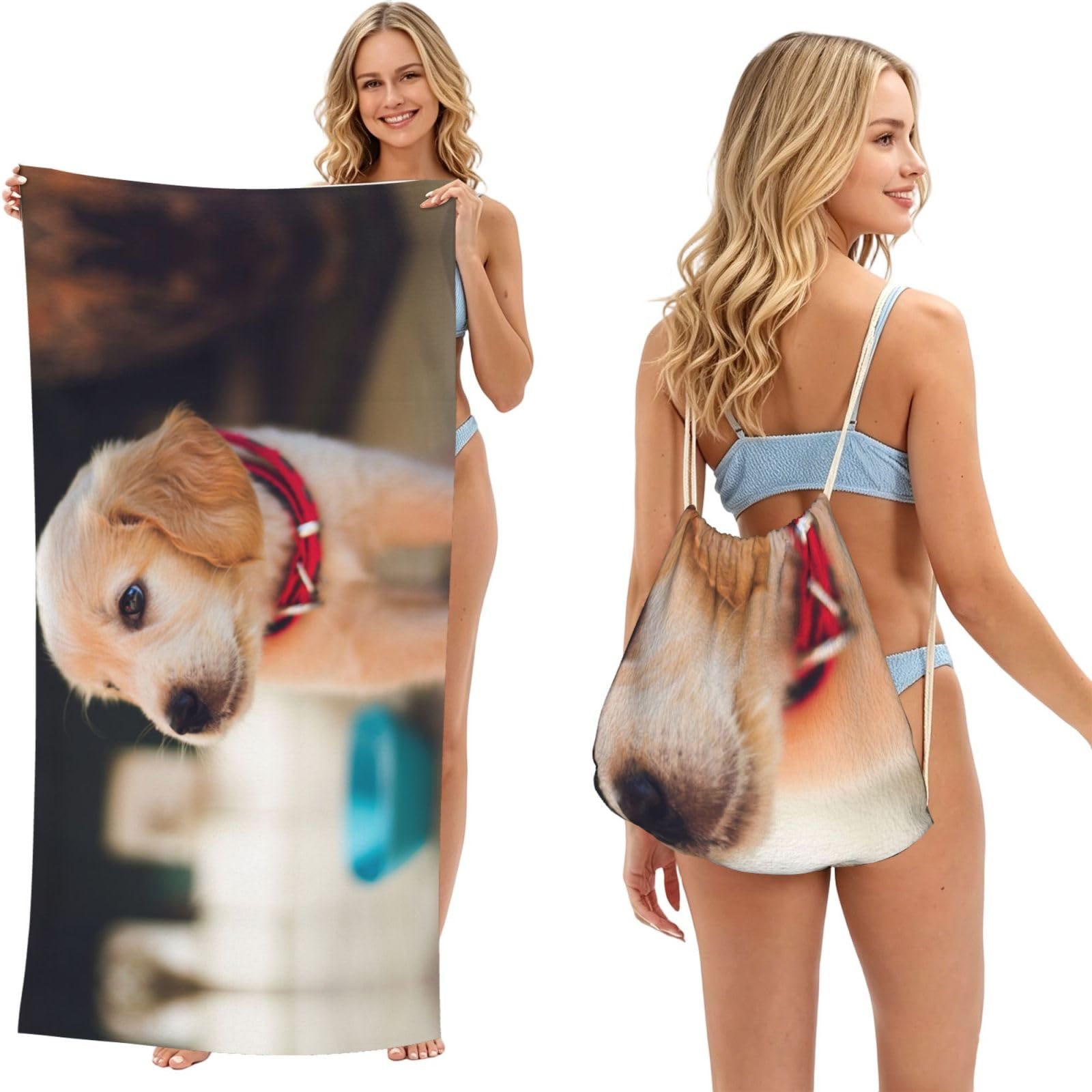 SATUSA Dog Print 2-In-1 Foldable Beach Towel Backpack â€“ Camping, Yoga And Travel,Bath Towel With Built-In Storage, Convertible Beach Mat & Carry Bag