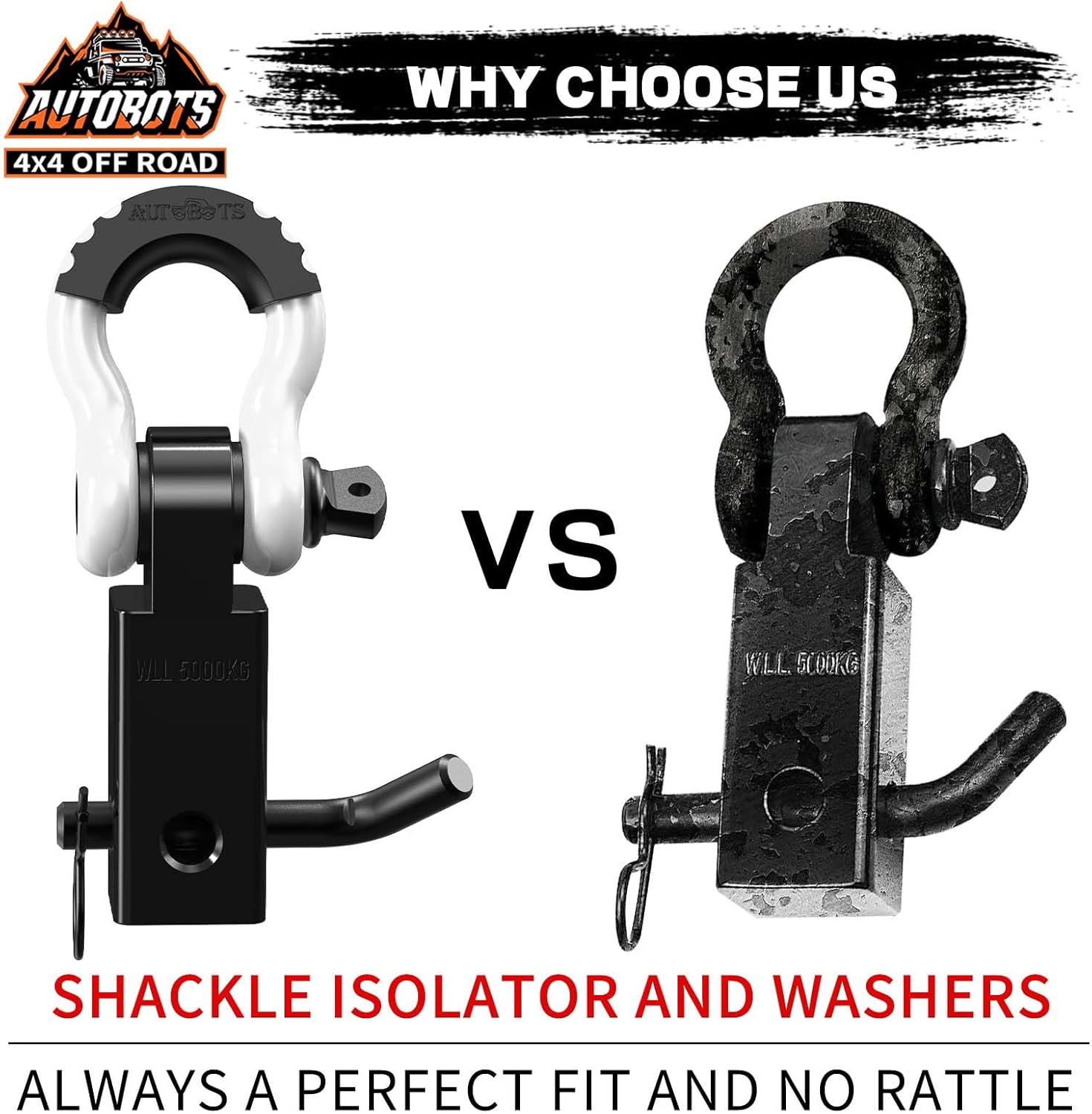 AUTOBOTS Tow Hitch Receiver 2", 45,000 Lbs Break Strength Shackle Hitch Receiver with 5/8" Screw Pin, 3/4 Shackle, Towing Accessories for Vehicle Trailer Recovery Off-Road White&Black