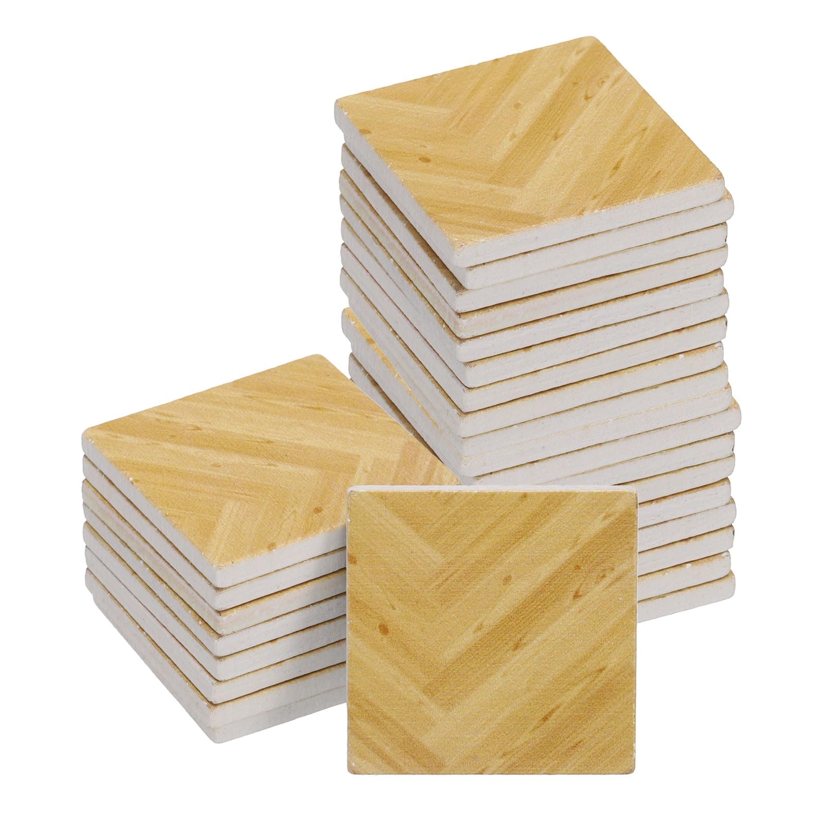 CoCud Dollhouse Flooring, 1.18" Square, Wood Miniature Floorboard (Yellow) - (Applications: for Dollhouse Decoration), 27-Pieces