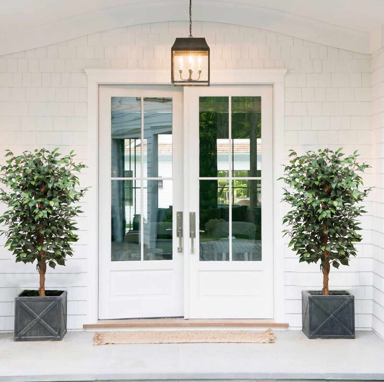 Ficus Benjamini Plante artificielle avec tronc en bois véritable Idéal pour la décoration intérieure Vert