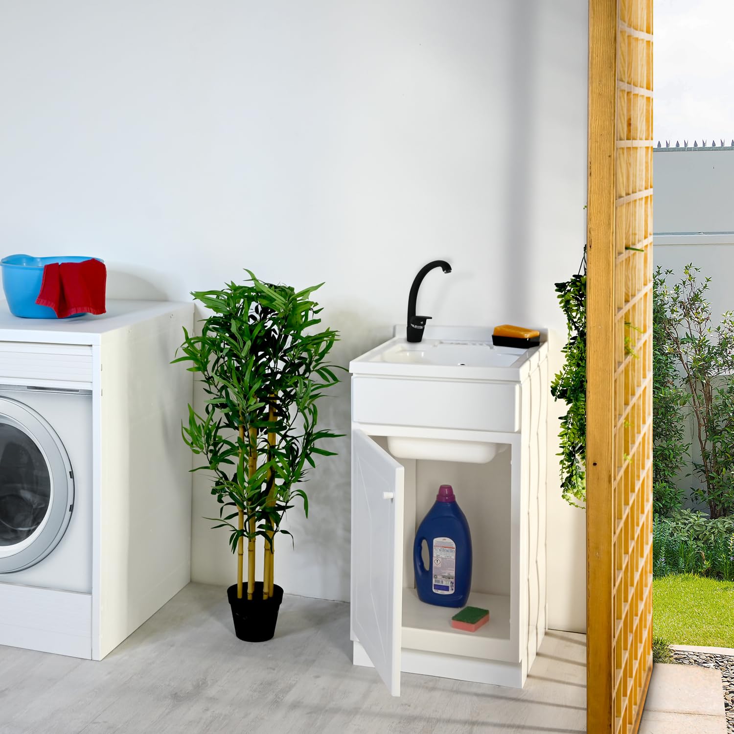 Mueble lavadero exterior interior 45 x 50 Regina Plus con piloto eje de lavado y sifón resistente al agua y la humedad
