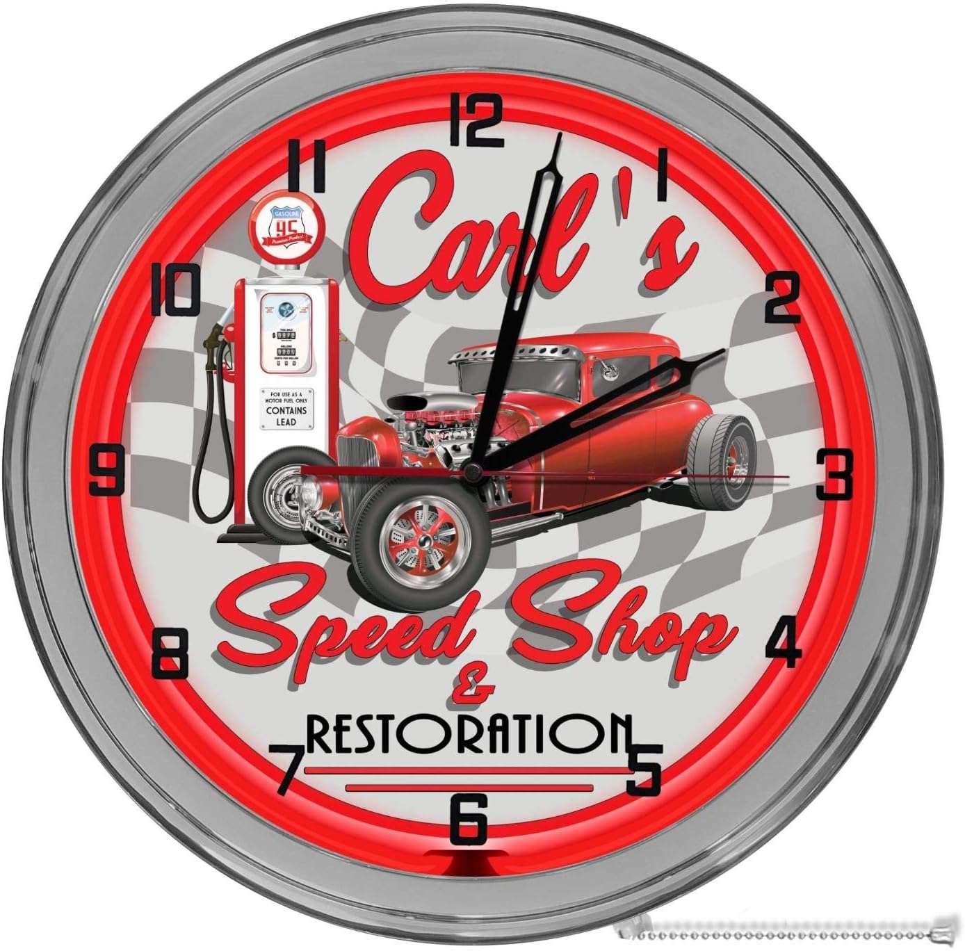 Classic Hot Rods Speed Shop 16" Light Up Red Neon Clock