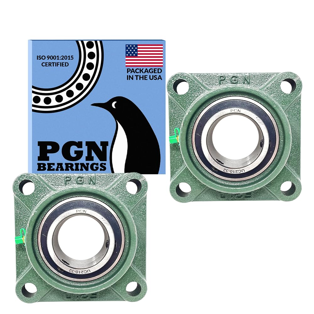 PGN UCF210-32 Pillow Block Bearing - Pack of 2 Square Flange Mounted Pillow Block Bearings - Chrome Steel Bearings with 2" Bore - Self Alignment