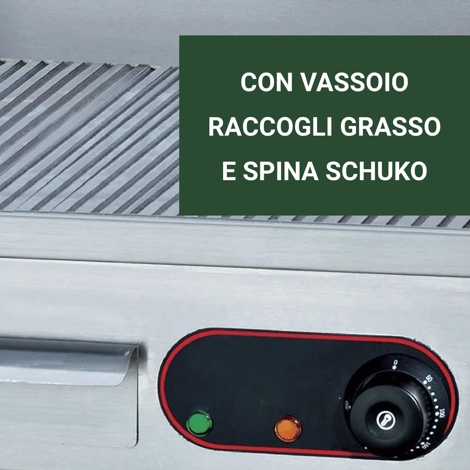 Ristoattrezzature Fry Top Griglia Elettrico da Banco - Professionale - Acciaio Inox - Piastra Rigata - 3 kW - 55x45x23h cm