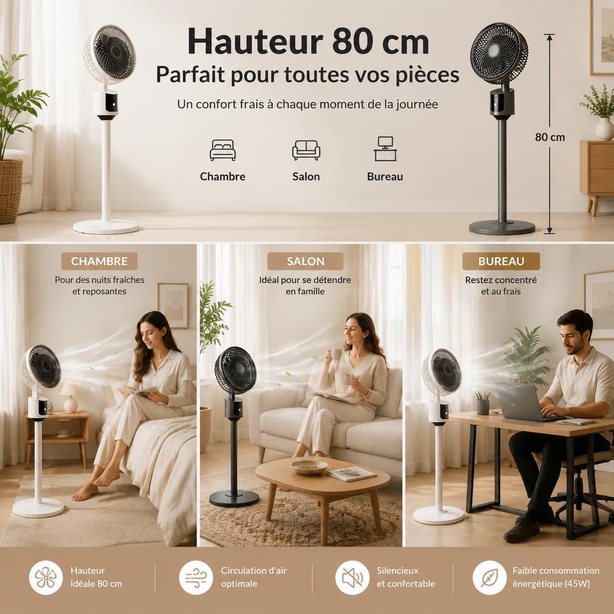 Ventilatore a Piantana Silenzioso, USB 3 Velocità Oscillante per Camera