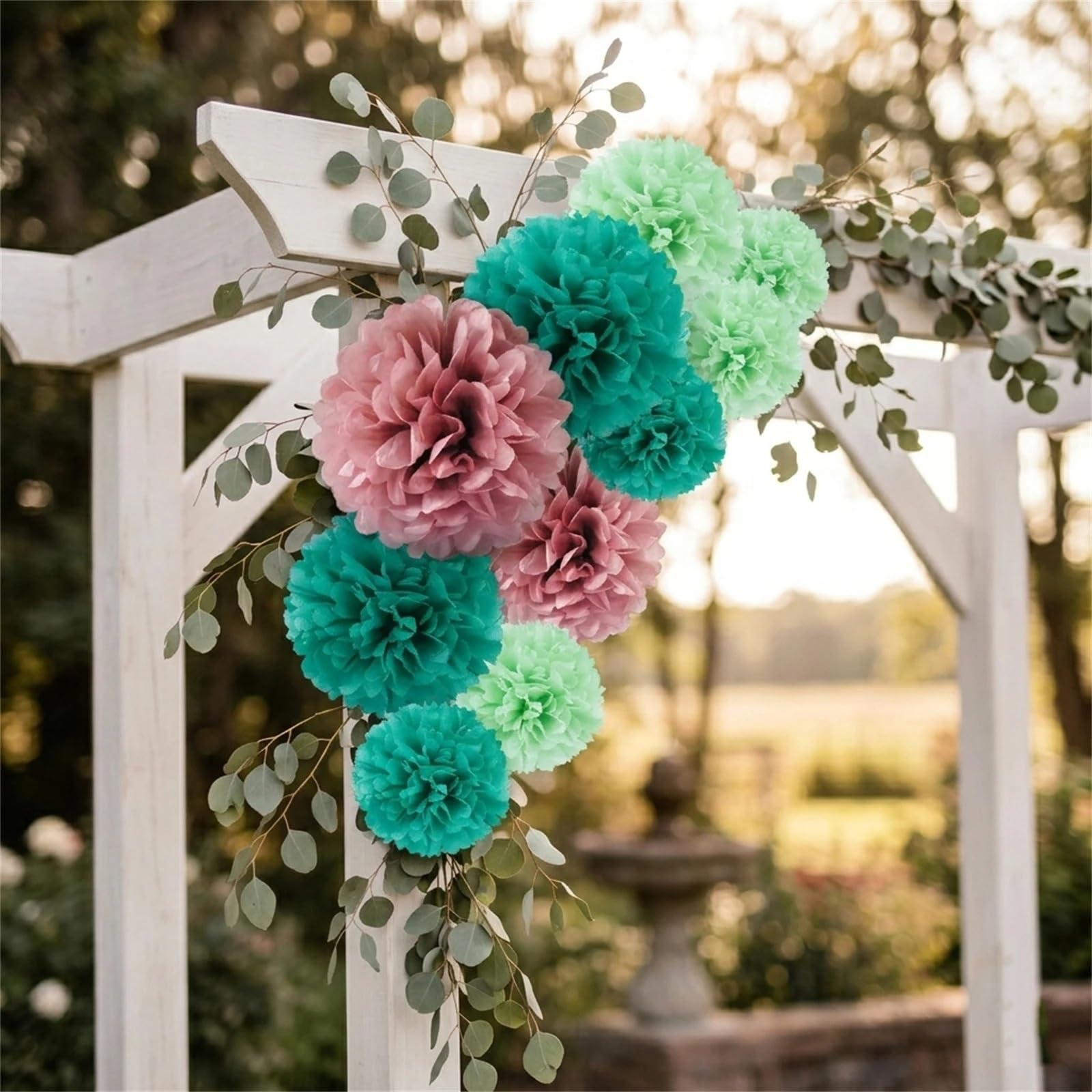 Pompons Deko 21 Stück Seidenpapier-Pompons | 20/25/30 cm Blumen, hängende Dekoration for Hochzeit, Party, Geburtstag, Hintergrund