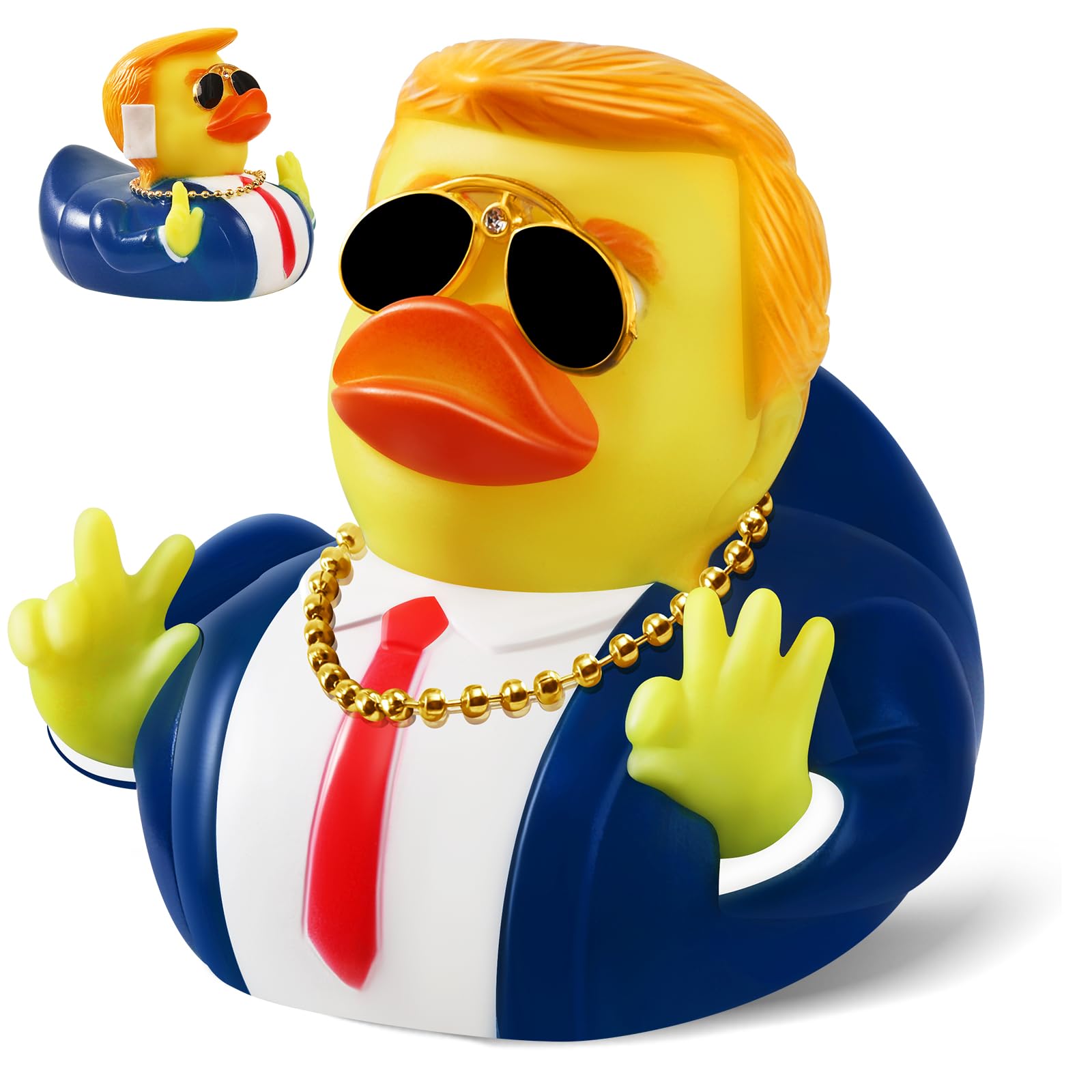 Large Donald Trump Rubber Duck, 3.5 inch Trump Duck for Jeep Ducking with Sunglasses and Necklace, Bath Toy for Trump, Trump 2025 Gifts for Kids Adults Car Dashboard Decorations