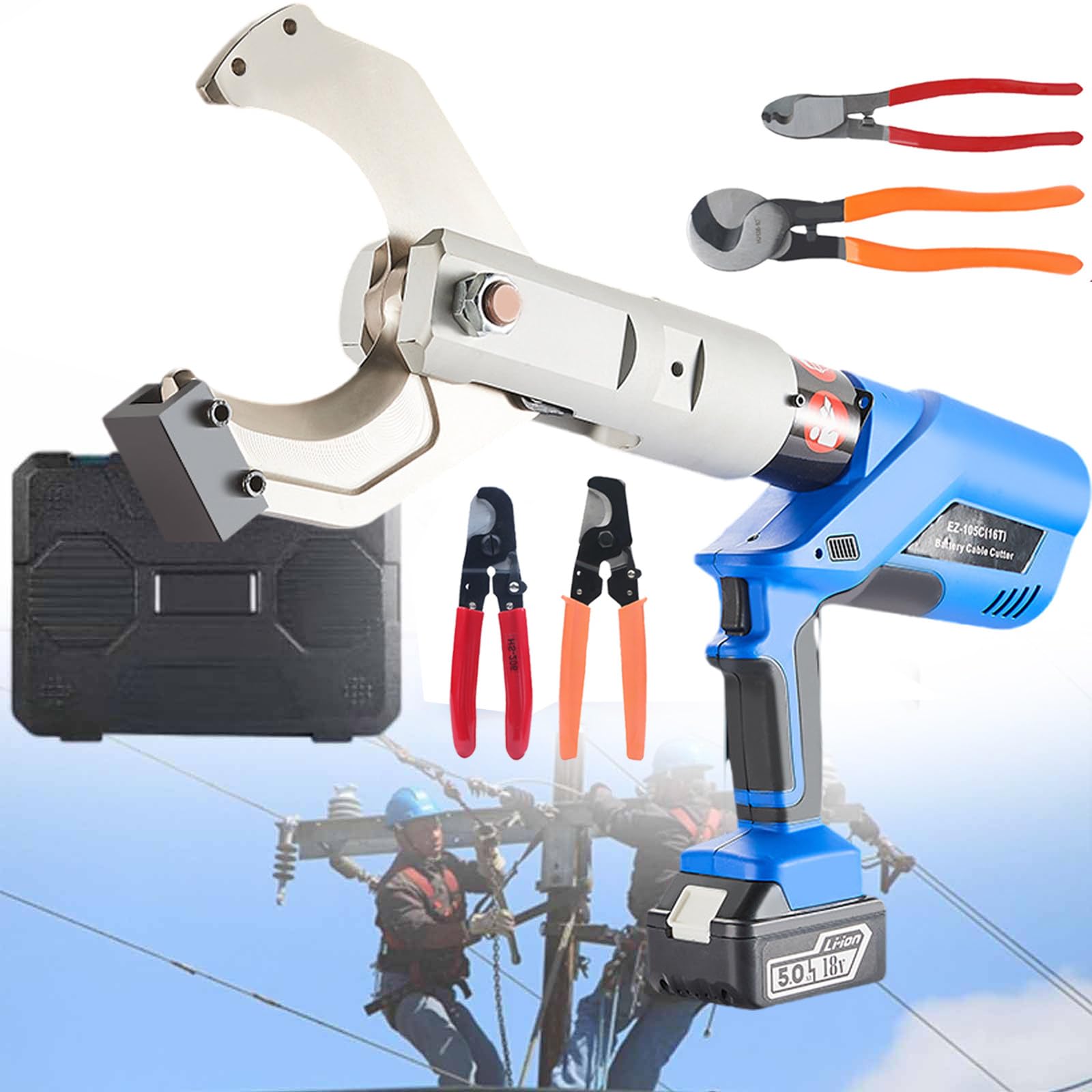 Hydrauliczny obcinacz do kabli na baterie, elektryczne narzędzie do cięcia drutu do kabli Cu/Al, przecinak zapadkowy 18 V z inteligentnym wyświetlaczem i systemem szybkiego chłodzenia, 120 kN/160 kN