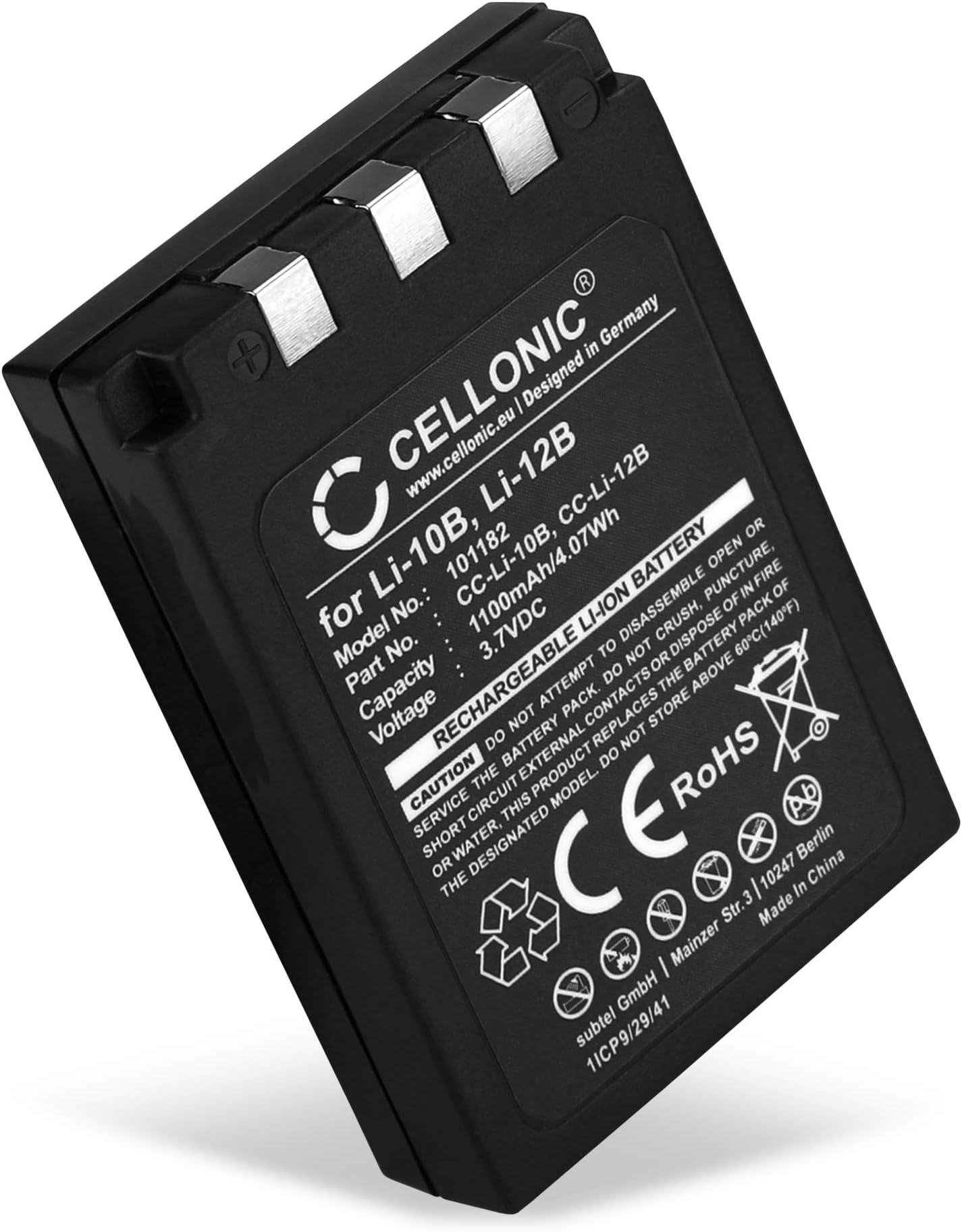 1x Battery for Camera Compatible with Olympus µ 400, Mju/Stylus 300, µ 300, Li-10B - (1100mAh, 3.7V)