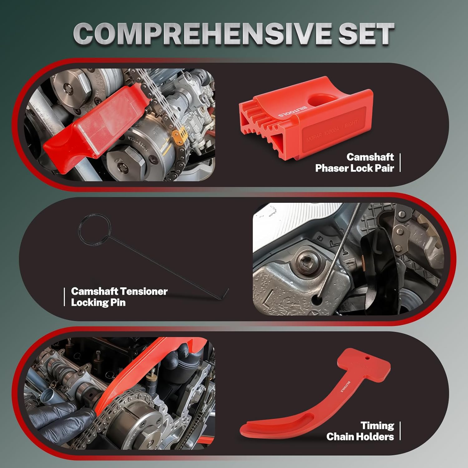 BILITOOLS 3.6 Pentastar Timing Tool Kit-Cam Phaser Locking Tool Kit for 3.6L VVT Engine Compatible with Chrysler Dodge Ram Jeep Grand Cherokee Wrangler, Replaces 10200A 10202A 10369A