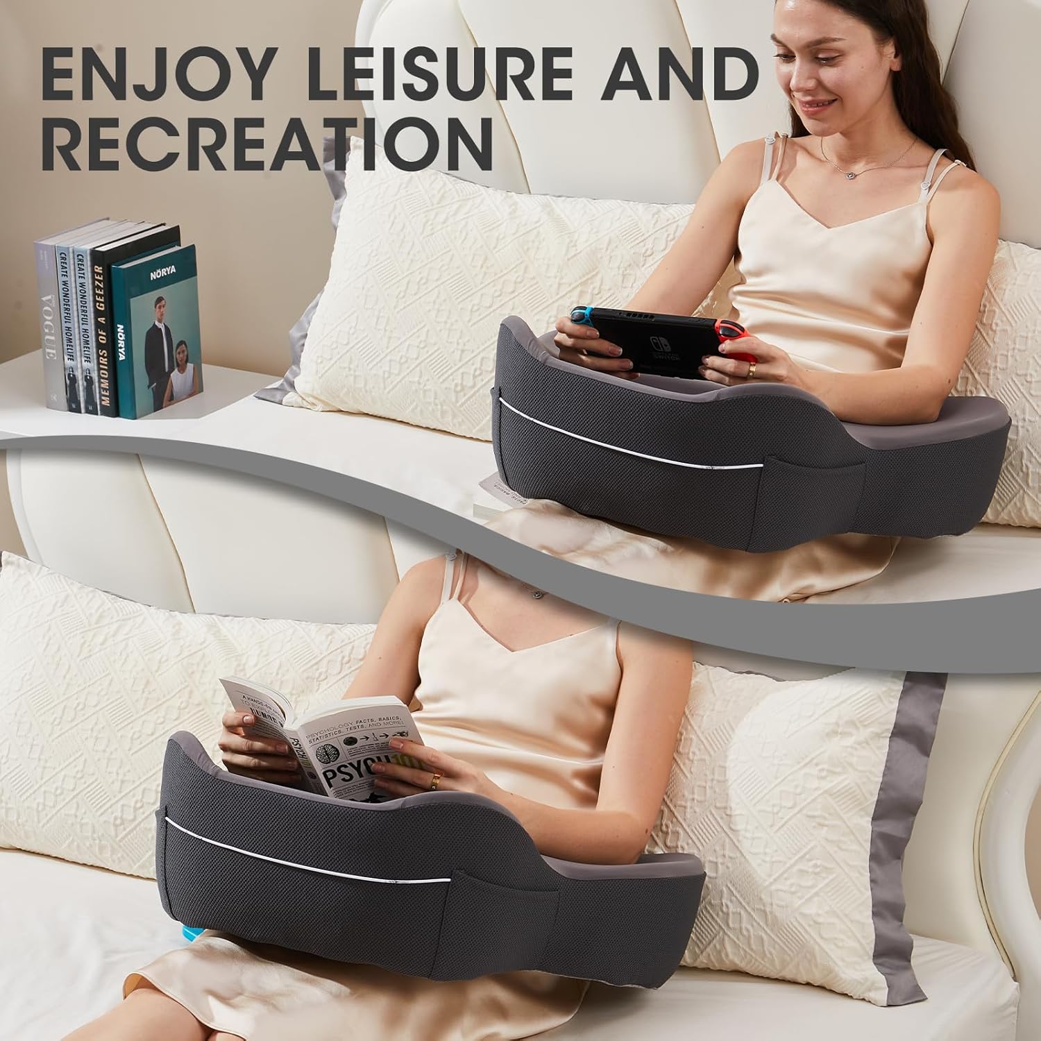 Reading Pillow, Laptop Lap Desk, Lap Desk with Cushion, Laptop Pillow for Lap, Portlands Portable Desk Pad, Gaming Pillow Work Pillow for Bed, Couch, Car(Dark Gray)