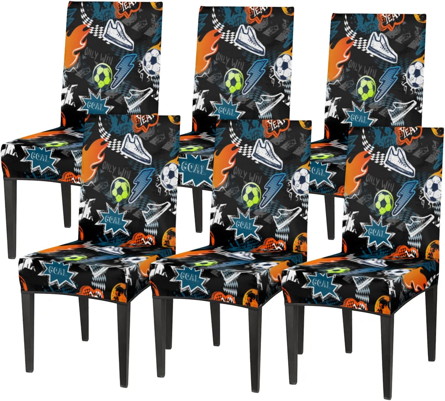QsirBC Soccer Shoes Stretch Dining Room Chair Covers Set of 6 Chair Slipcovers Removable Washable Kitchen Seat Covers Chair Protectors for Hotel Party Wedding
