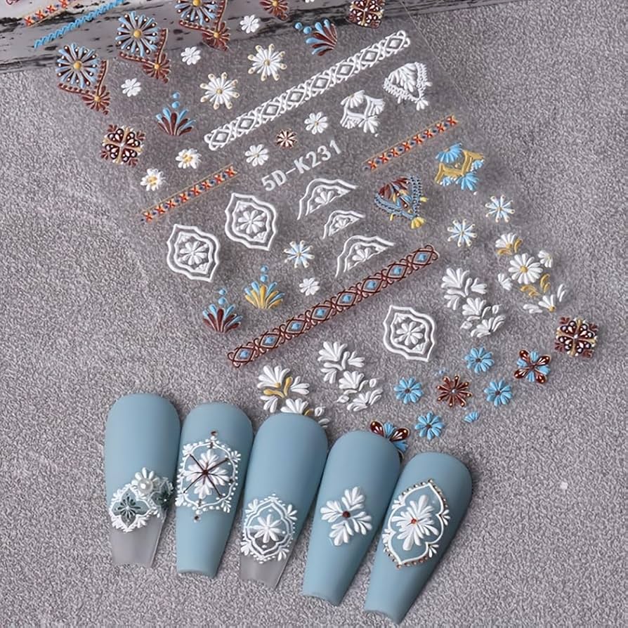 ネイルアート用品(筆など) cocona Amazon.co.jp: 5D エンボス加工ボヘミアンフラワーネイルアート