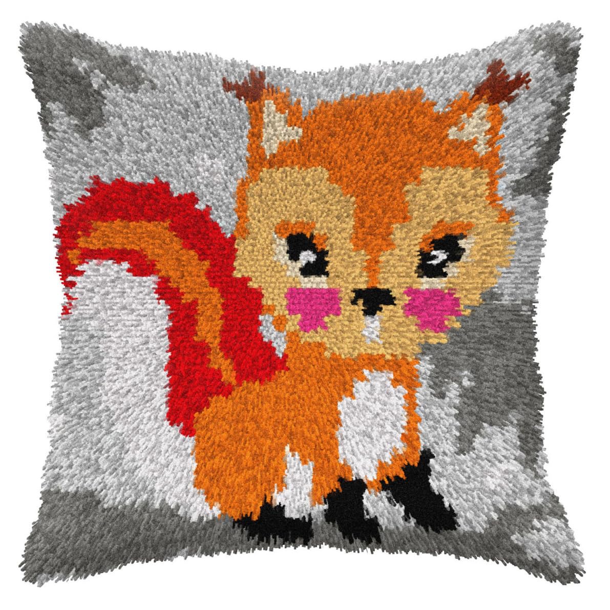 Kit de crochet Orchidea pour petit coussin motif écureuil de broderie