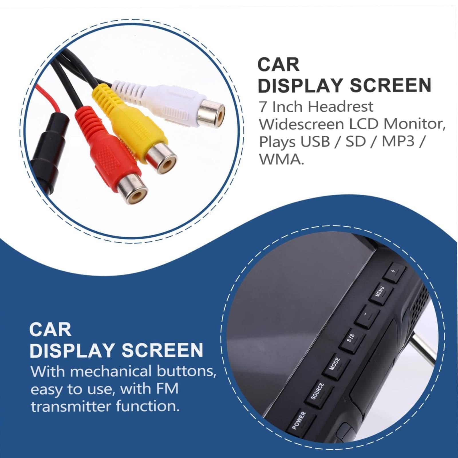 Appuie-tête Universel pour Voiture (7 Pouces), Moniteur pour Appui-tête - Télécommande, Installation sans Perte, Identification USB/SD/TF, Divertissement pour siège arrière,2PCS