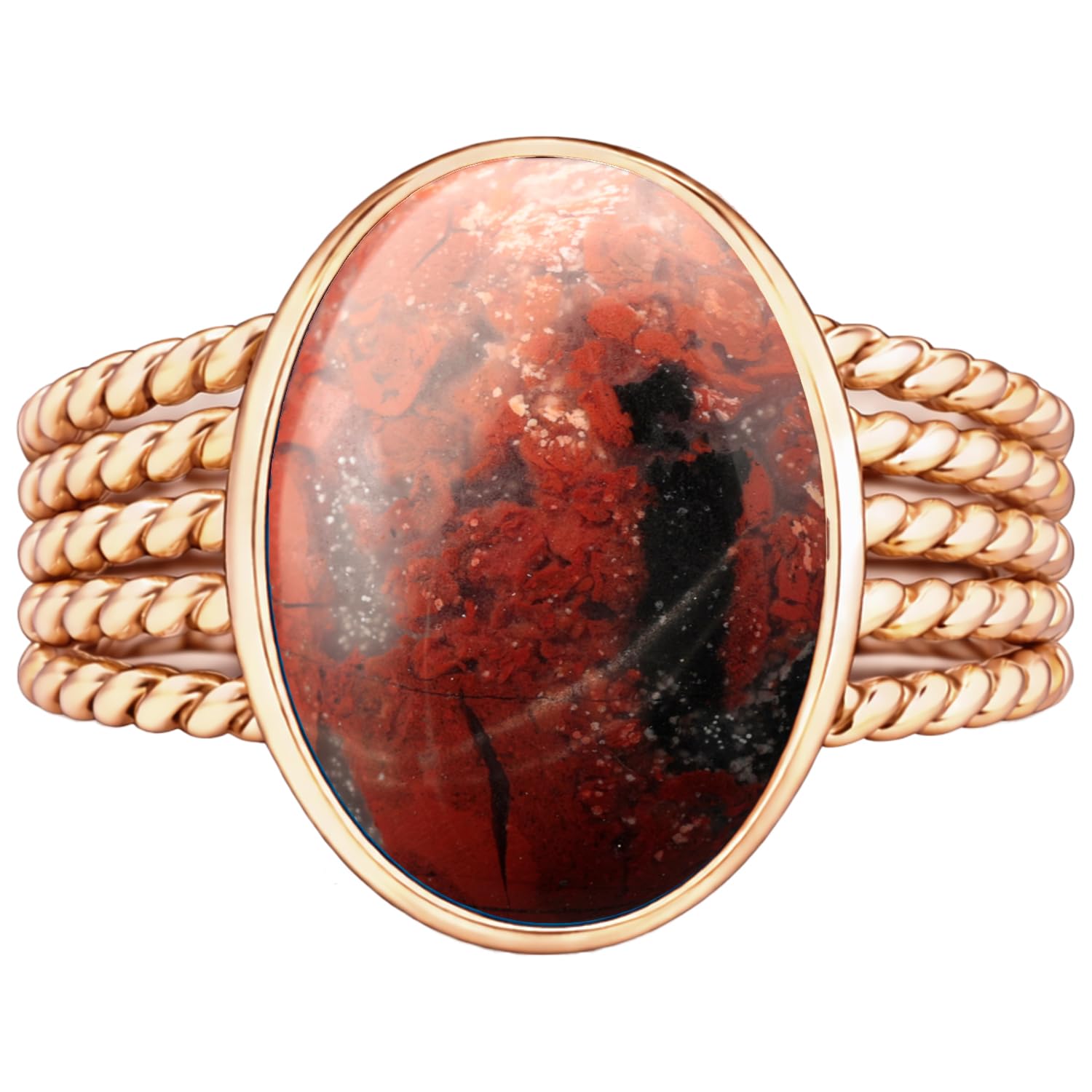 925 Sterling Silver Oval Gemstone Ring for Women | 18K Rose Gold Vermeil Handmade Bezel Set Natural Stone Jewelry | Twisted Five Band Statement Design | Chakra Crystal Gift for...