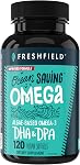 Freshfield Omega 3, DHA Supplements, potent 1 per day formula, Algae (Algal) Oil, Vegan Omega, Ocean Saving Fish Oil Alt, Sustainable, Concentrated DHA per Capsule, w/DPA
