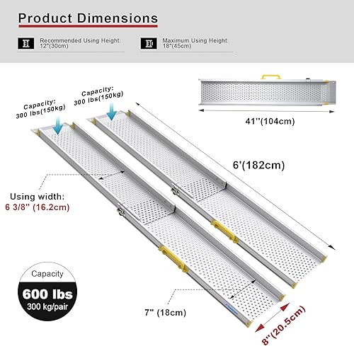 Miniatura 27 de Ruedamann Rampa portátil para silla de ruedas de 10 pies, capacidad de 600 libras por par, rampas de aluminio ajustables para sillas de ruedas