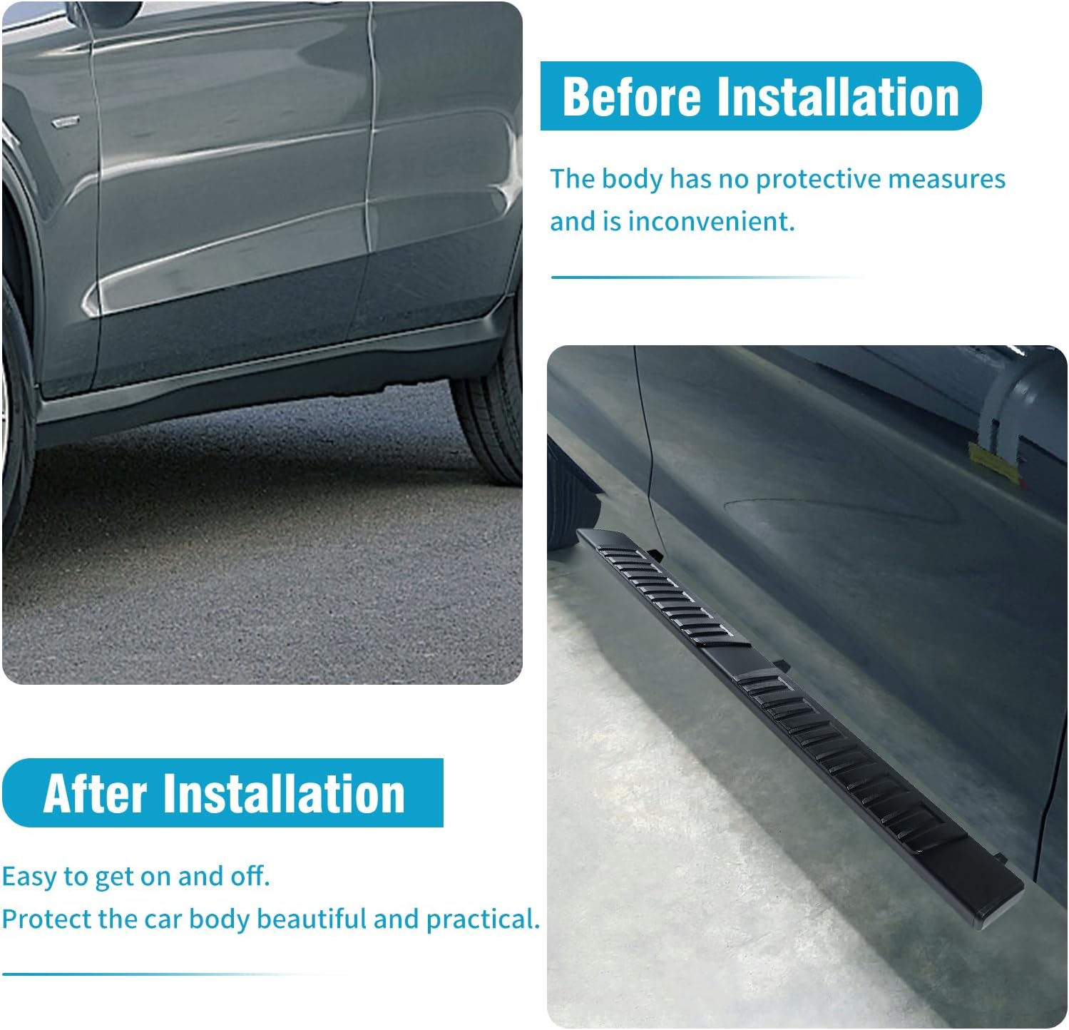 ECCPP Running Boards Fit 2009-2014 For Ford F-150 Crew Cab Pickup 4-Door Steps Nerf Bars Black Aluminum Alloy Rock Sliders