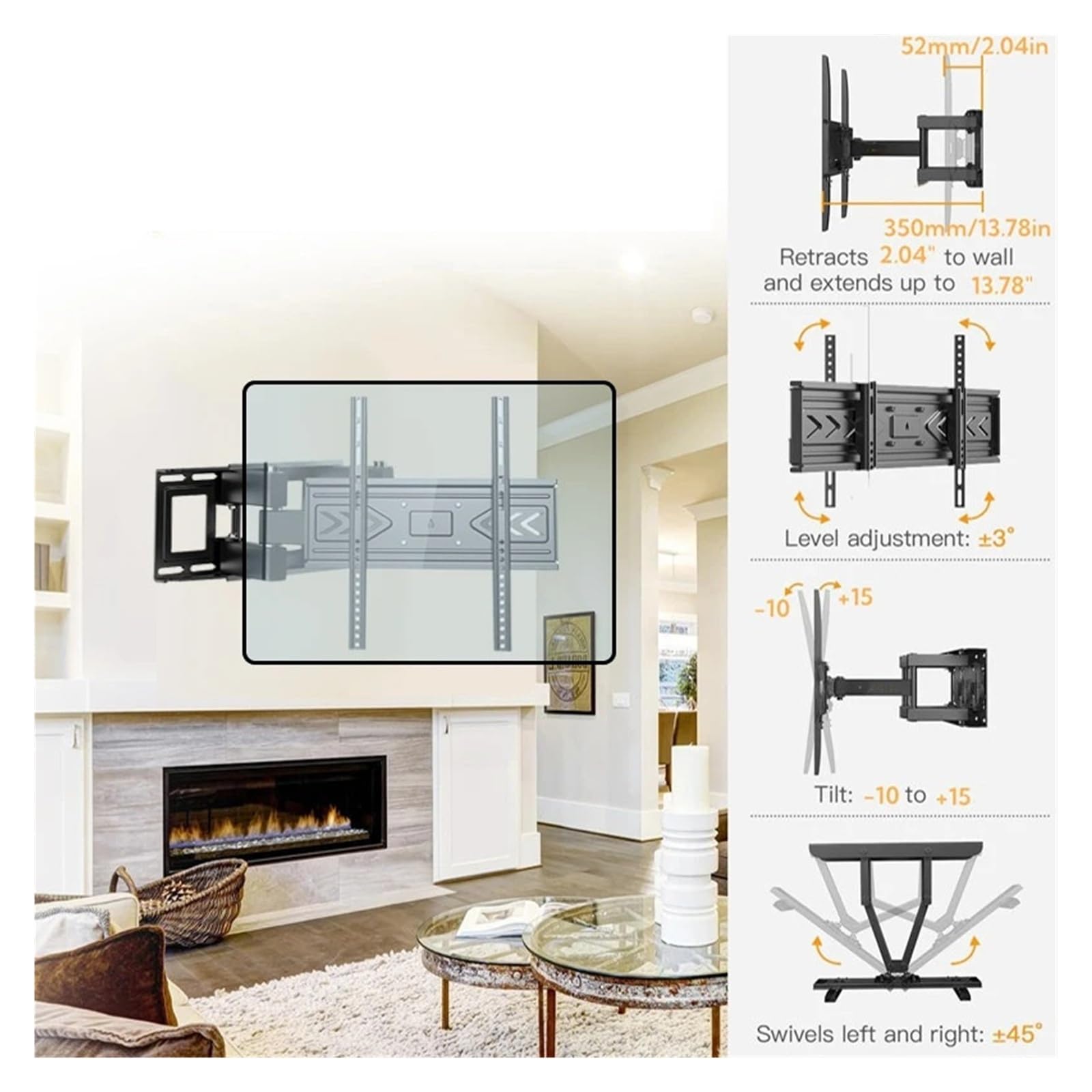 Inclinazione ， Adatto A 26-60 Pollici Curvo Piatto, VESA 400x400mm, Staffa for Montaggio A Parete for TV A Movimento Completo, | Braccio estensibile articolato, girevole,