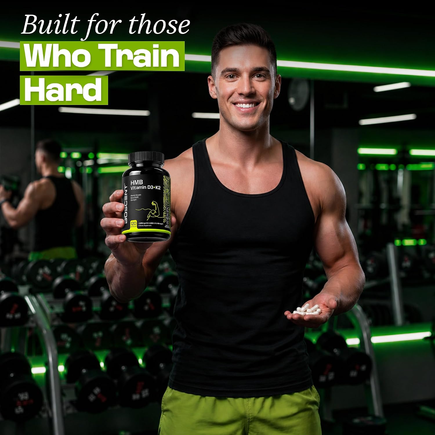 HMB 3000mg Supplement | Vitamin D3 K2 + Calcium | Muscle Recovery, Lean Muscle Support & Bone Health | Anti Catabolic Supplement for Men & Women | Non-GMO | 120 Capsules