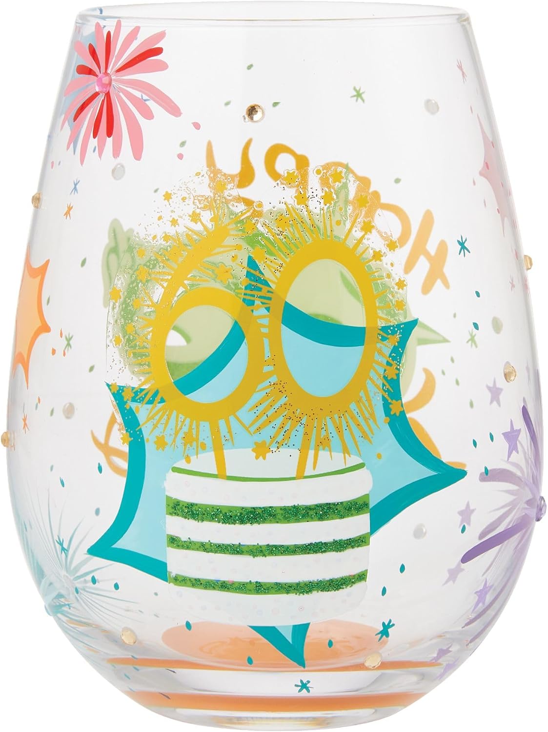 Enesco Lolita Designs Happy 60th Birthday Hand-Painted Artisan Stemless Wine Glass, 20 Ounce, Multicolor - Image 4
