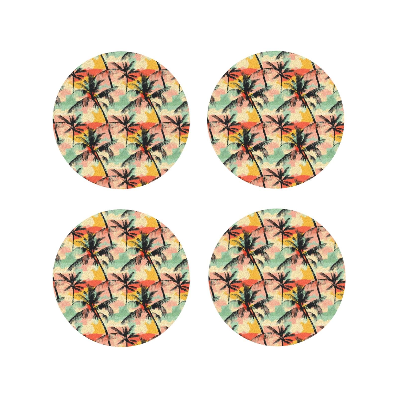 Smazdfxx Women's As Pic Leather Coasters Set Of 4 - Gradient Hawaiian Landscape Print Lightweight Drink Coasters For Desk