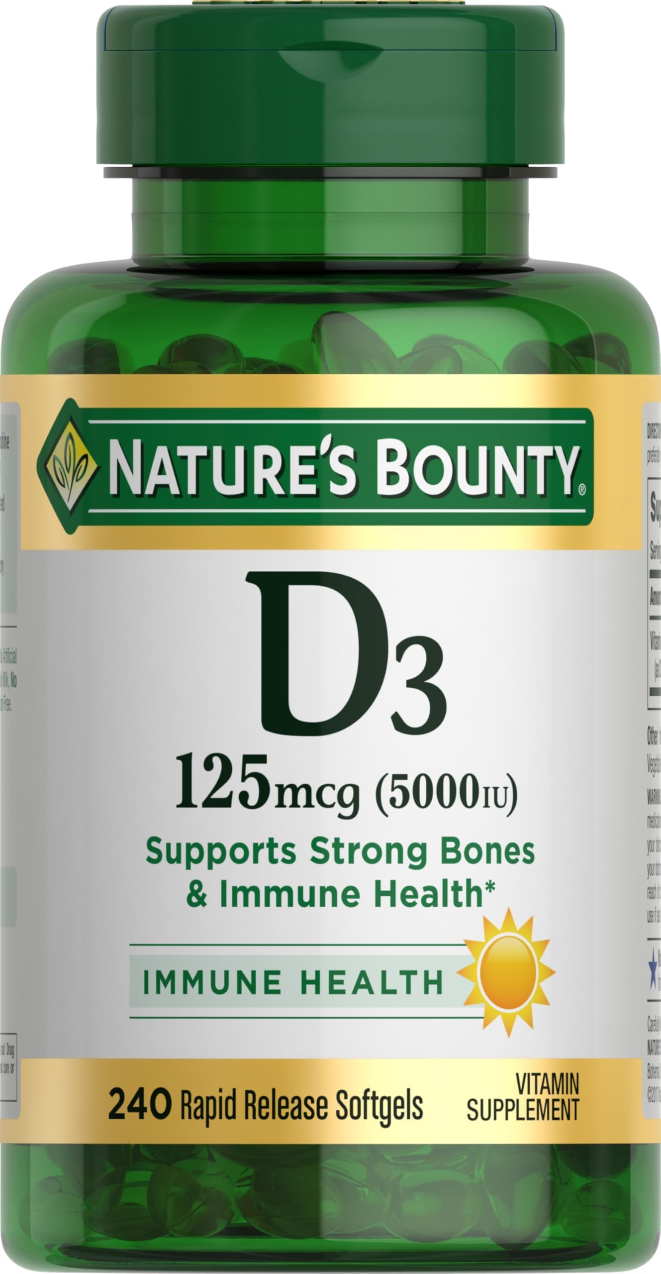 Vitamin D3 5000 IU Softgels, Rapid Release, Immune Support, Vitamin D Supplements, 240 Ct