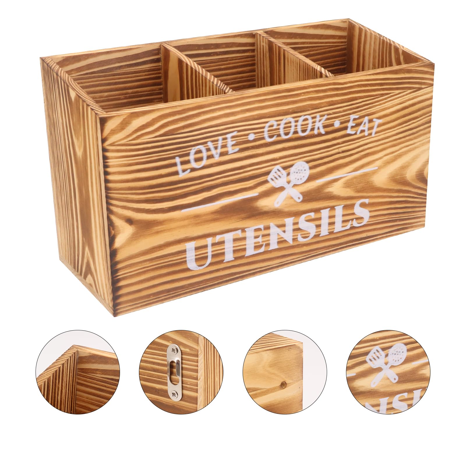 küchenutensilienhalter, Holz kochlöffelhalter, Kitchen Organizer,Utensilien-Organizer für Arbeitsplatte,Küchengeschirr Rack mit Drei Fächern,Kochwerkzeuge für Bauernhäuser für Arbeitsplatten organizer