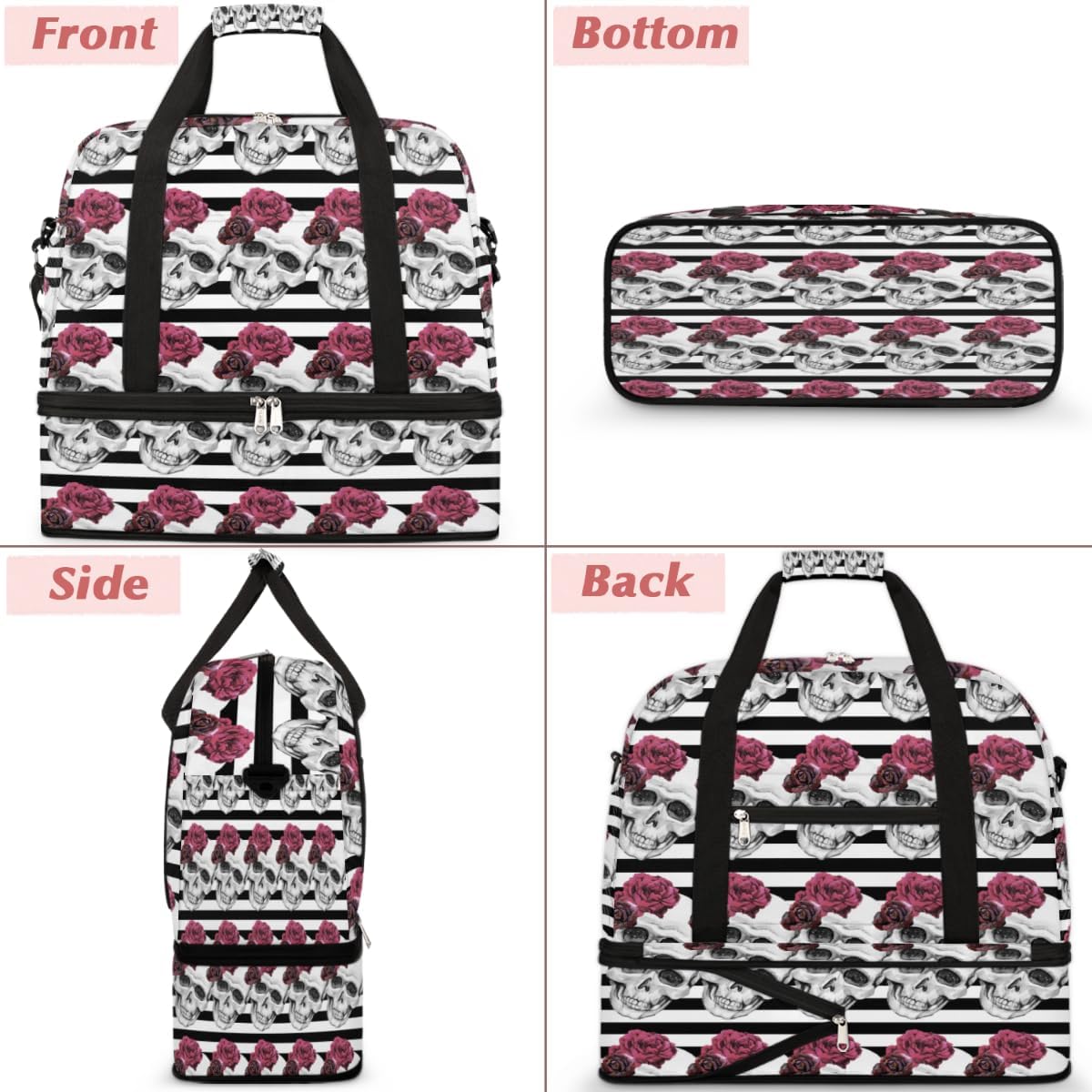 QsirBC Skull Classic Texture Gym Bag for Women Duffle Tote with Shoes Compartment Men Weekender Duffel for Dance Travel Sports Swimming Overnight