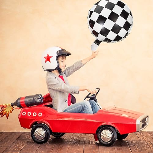 Miniatura 6 de Globo de tablero de ajedrez de aluminio, globo a cuadros negro y blanco para decoración de fiestas temáticas de carreras, suministro de 18 pulgadas