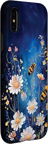Miniatura 9 de Funda para iPhone SE (2020)  7  8 Bees and wildflowers on dark blue