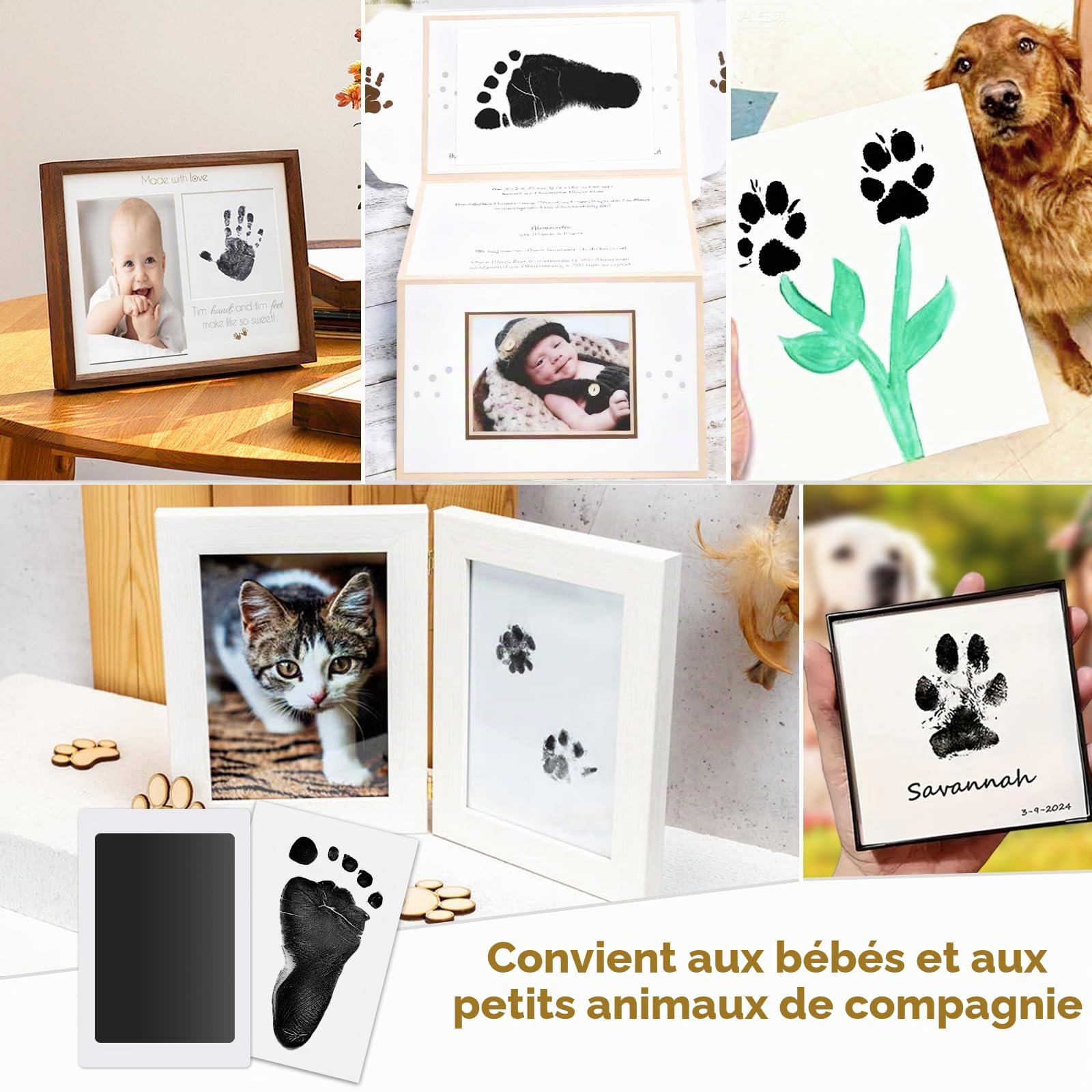 4 Pcs Empreinte Main Pied Bebe, Kit Empreinte Pieds et Mains Bébé, Kit Empreinte Bébé, Encre Empreinte Bébé, Empreinte Chien, Empreinte Chat, Kit pour Empreinte Animaux, Noir