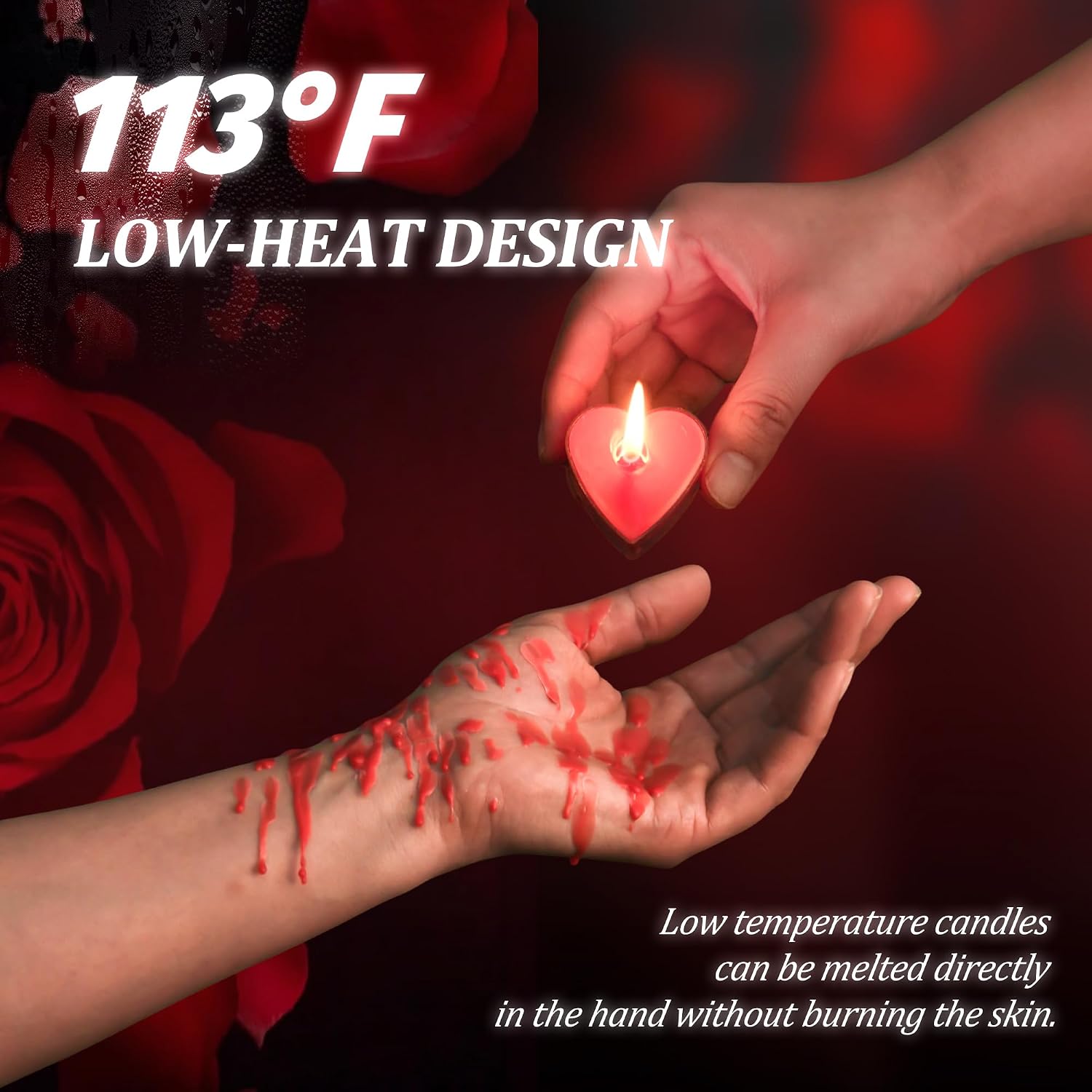 12PCS Low Temperature Candles, Low Heat Body Safe Candles Wax Play, Romantic Wax Play Candles, Heart Shaped Scented Candle for Couples(Heart, Red)