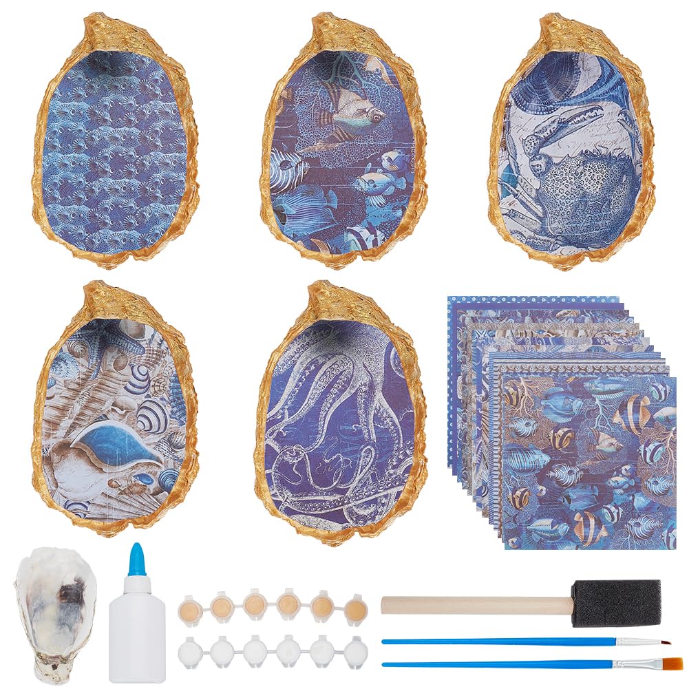 WEBEEDYDIY 5 Sets Oyster Shell Ring Dish Jewelry Tray Ocean Style Ring Display Holder Small Trinket Dish Jewelry Organizer Craft Kit for Bridal Shower Favors Beach Themed Wedding Gift