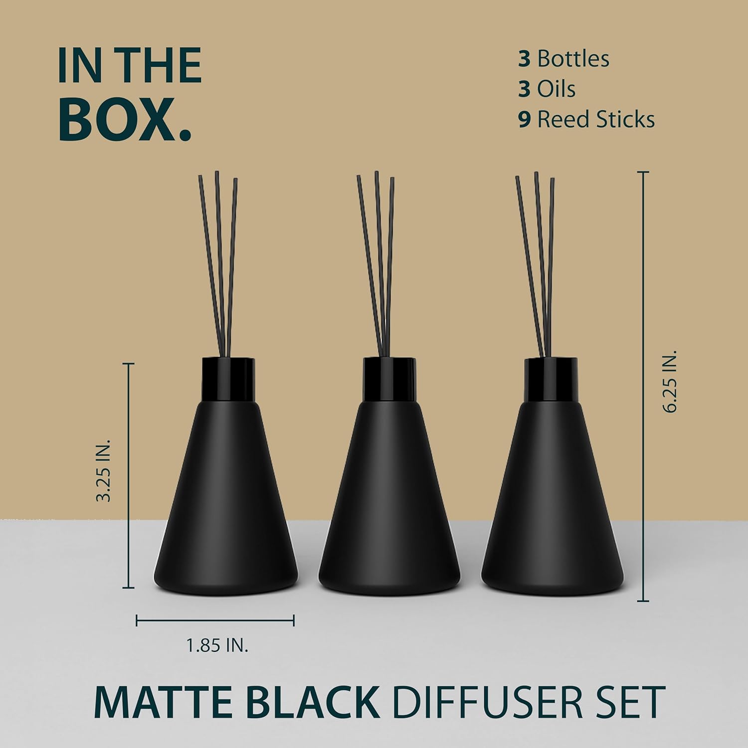 Mega Handles Reed Diffuser Sets (50ml) - 3 Pack White Flower Scent Bathroom Diffuser, Elegant Reed Diffuser for Shelf Decor, Decorative Air Freshener for Large Rooms - Matte Black - Image 4