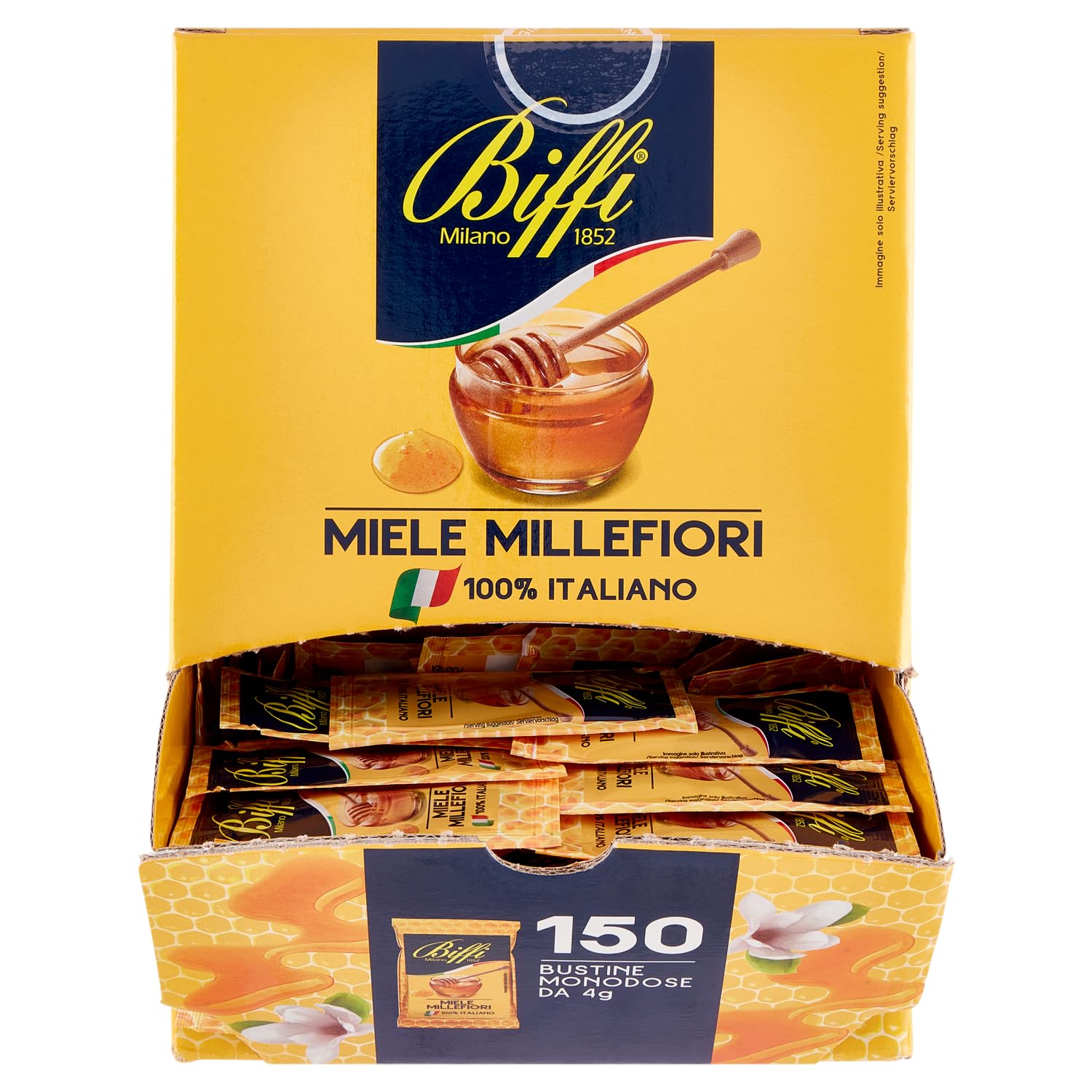 Biffi Miele Millefiori unidose 100% italiano, 105 sobres monoporción de 4 g