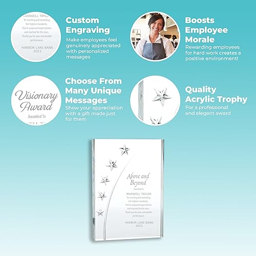 Miniatura 4 de Baudville Trofeo grabado - Acrílico transparente - Acentos de estrella - Premio para empleados - Grabado personalizado
