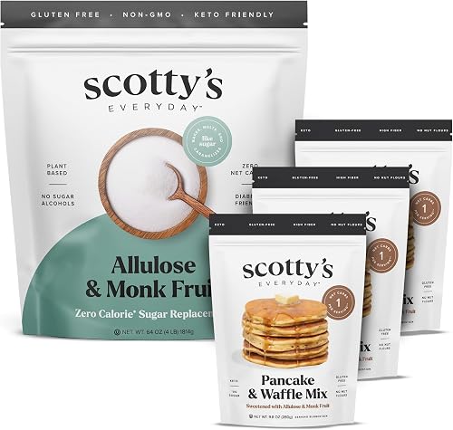 Keto Pancake & Waffle 1g Carb Mix 9.8oz 3-Pack and Allulose & Monk Fruit Zero Calorie Sugar Replacement 4lb Bundle