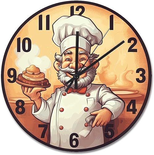 Miniatura 19 de ArogGeld Itanlian ChefRound - Reloj de pared para cocina, funciona con pilas, 12 pulgadas, silencioso, sin tictac, reloj colgante de granja, Estilo