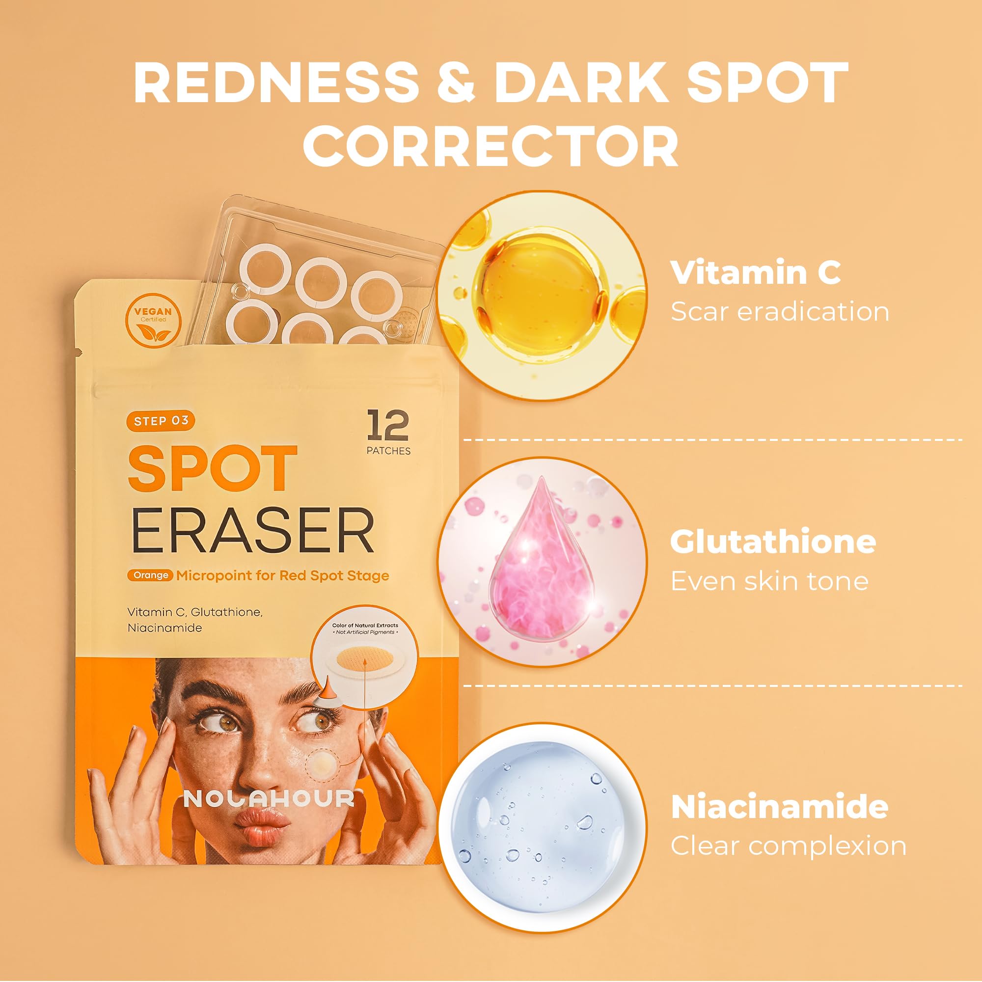 Amazon.com: NOLAHOUR Spot Eraser 12 Patches | Post Spot Stage Pimple Patches for Face | Zit Patches for Face with Vitamin C & Glutathione | Zit Stickers & Facial Patches for Red