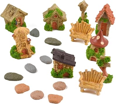 Miniature Fairy House Resin Tiny House Mini Village House Fairy Gardening Decor House Fairy Garden Accessories for DIY Micro Landscape Mini Garden Outdoor Decor