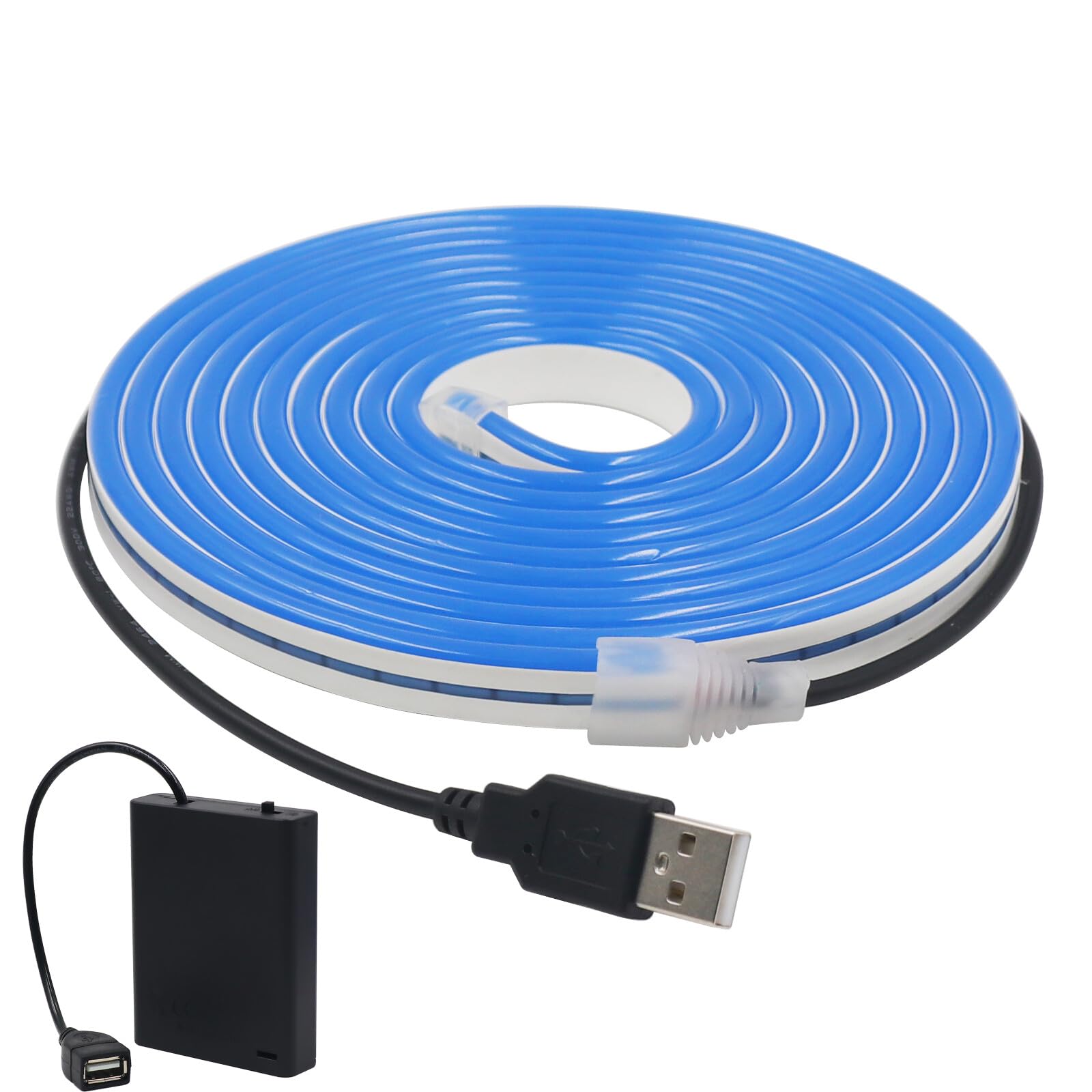 KAFULA 5V USB LED neon Strip with USB 4AA Battery Box [0.5M, Blue], IP65 Waterproof and Flexible, 120 LEDs/m SMD2835 Silicone LED Strip CRI85+, Home Lighting Decoration [Battery not Included]