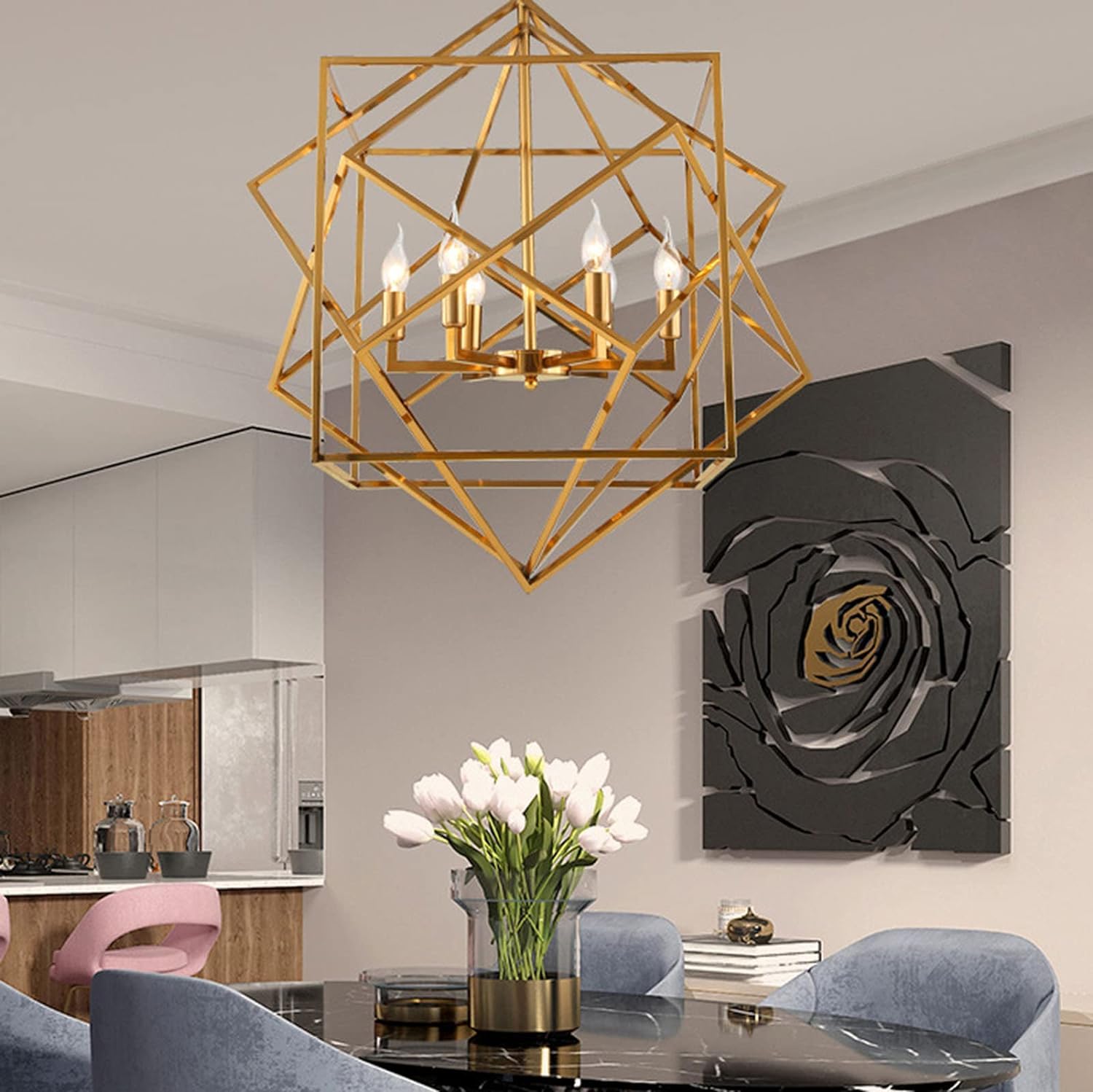 Amazon.com: UHRLGHS Gold Pendant Lighting Fixture,Geometric