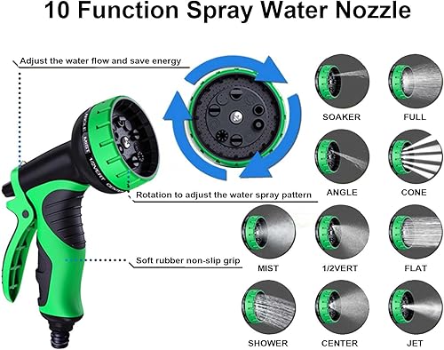 Miniatura 4 de Manguera de jardín no expandible de 50 pies, manguera de agua flexible de alta resistencia, diseño sin torceduras con boquilla rociadora de 10