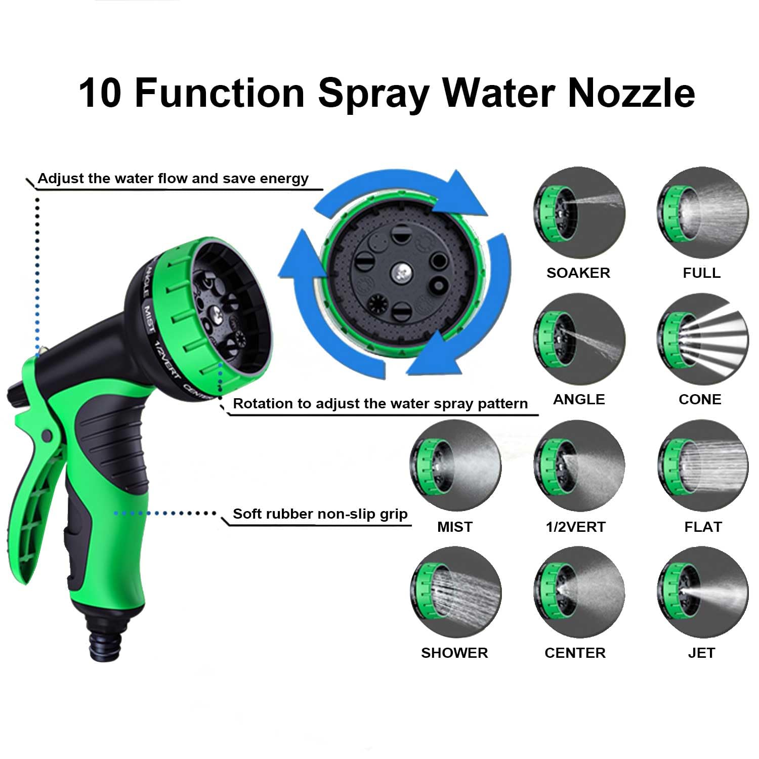 Tuyau d'arrosage 45M/150FT, Tuyau Arrosage Extensible avec Connecteurs 1/2" et 3/4", Anti-pliage et Anti-fuite, Buse de Pulvérisation 10 Fonctions pour l'arrosage du Jardin, le Lavage