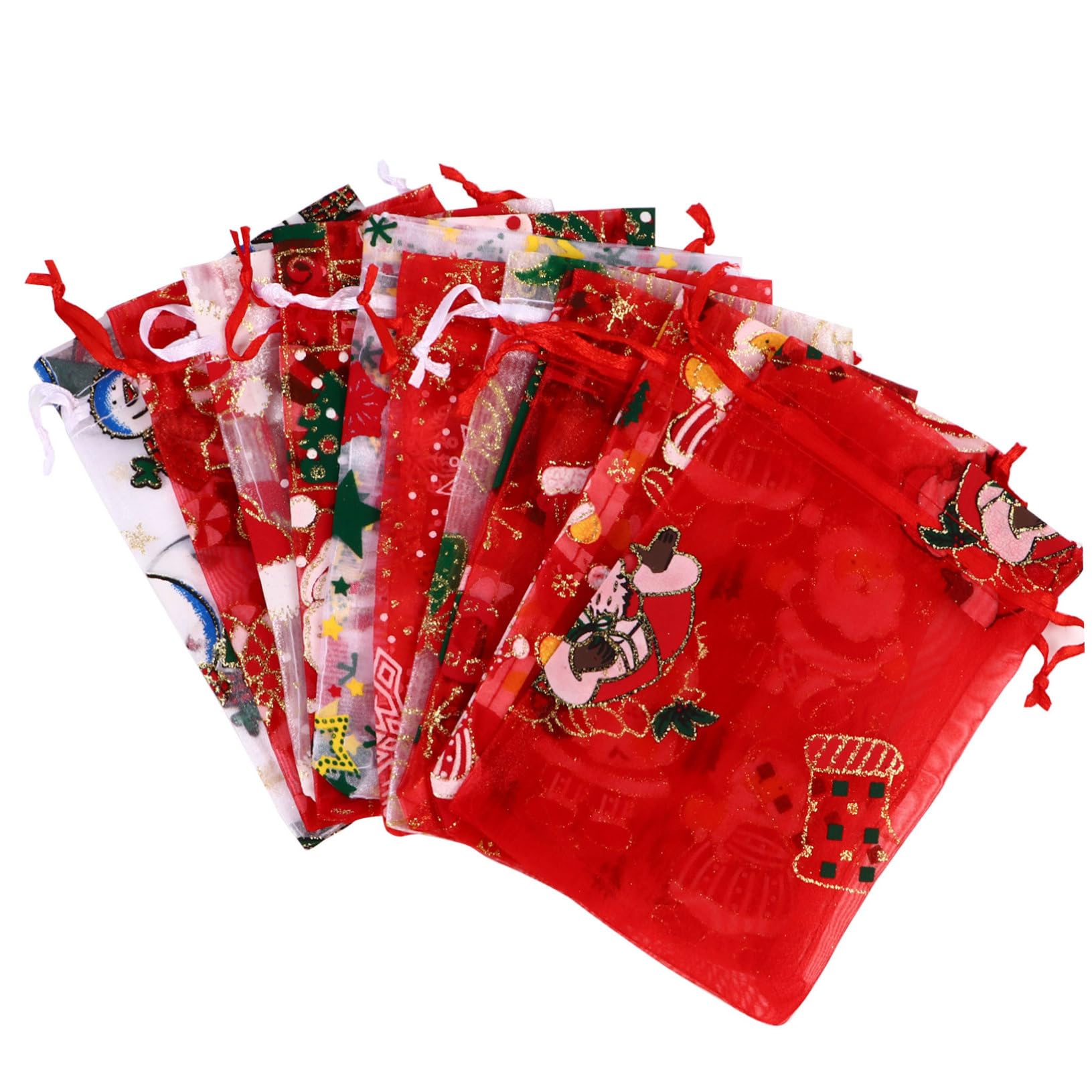 FOYTOKI 50piezas Bolsas De Organza Para Regalos Navideños Con Forma De Copo De Estrella Papá Noel y Alce De Obsequio Para Dulces y Fiestas